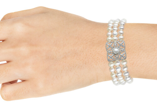 925 Sterling Silver White Pearl Wristband - 1