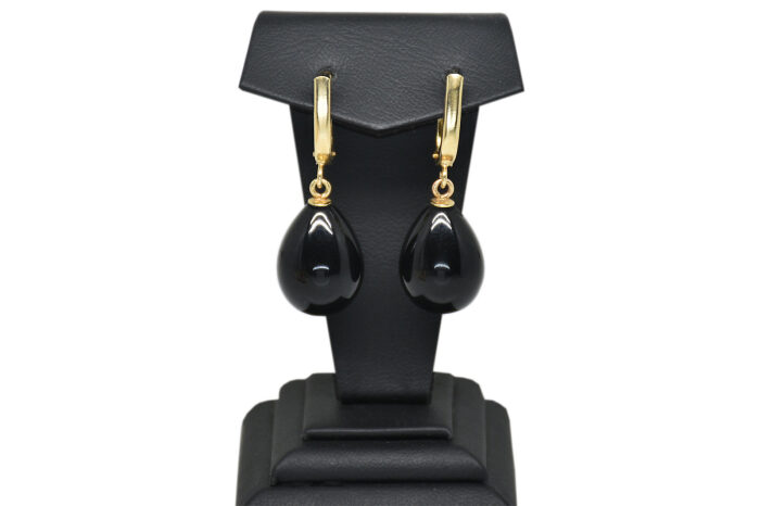 Ahsen 14K Gold Black Majorica Earrings AH-00121 - 1