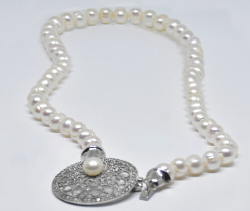 Ahsen 925 Sterling Silver White Pearl Necklace AH-0019 - 2