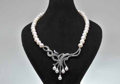 Ahsen 925 Sterling Silver White Pearl Necklace AH-0023 - 2