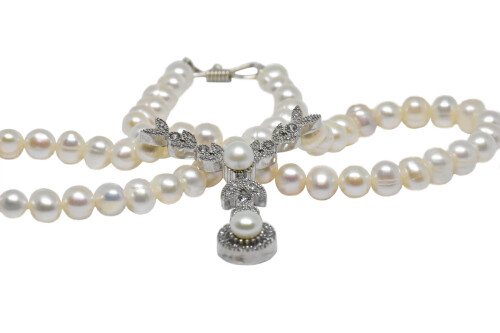 Ahsen 925 Sterling Silver White Pearl Necklace AH-0039 - 1