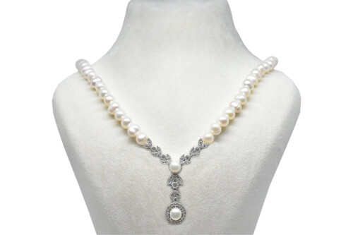 Ahsen 925 Sterling Silver White Pearl Necklace AH-0039 - 3